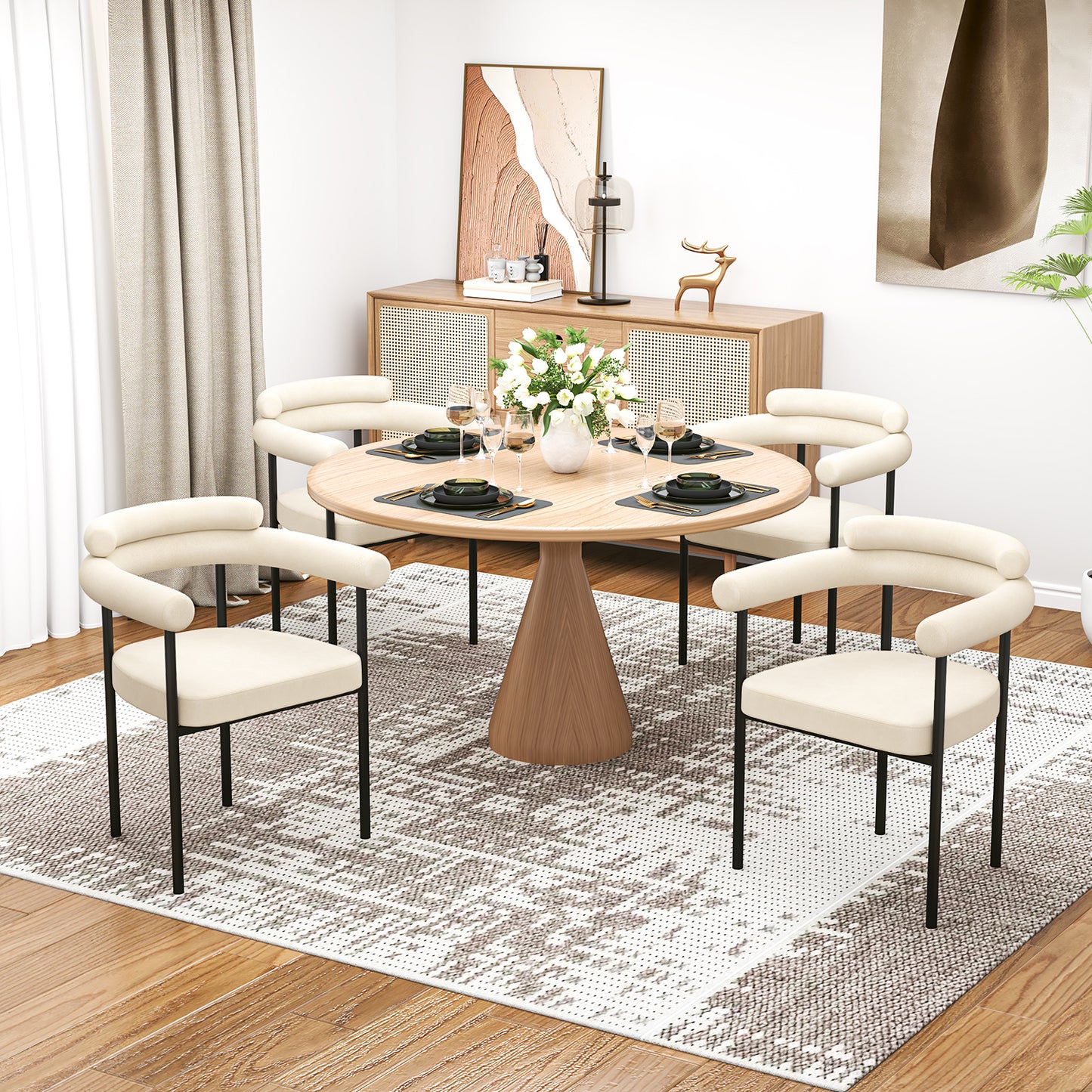 NUEVO Silla de Comedor Tapizadas Silla de Cocina con Respaldo Abierto y Brazos CAMILA Beige