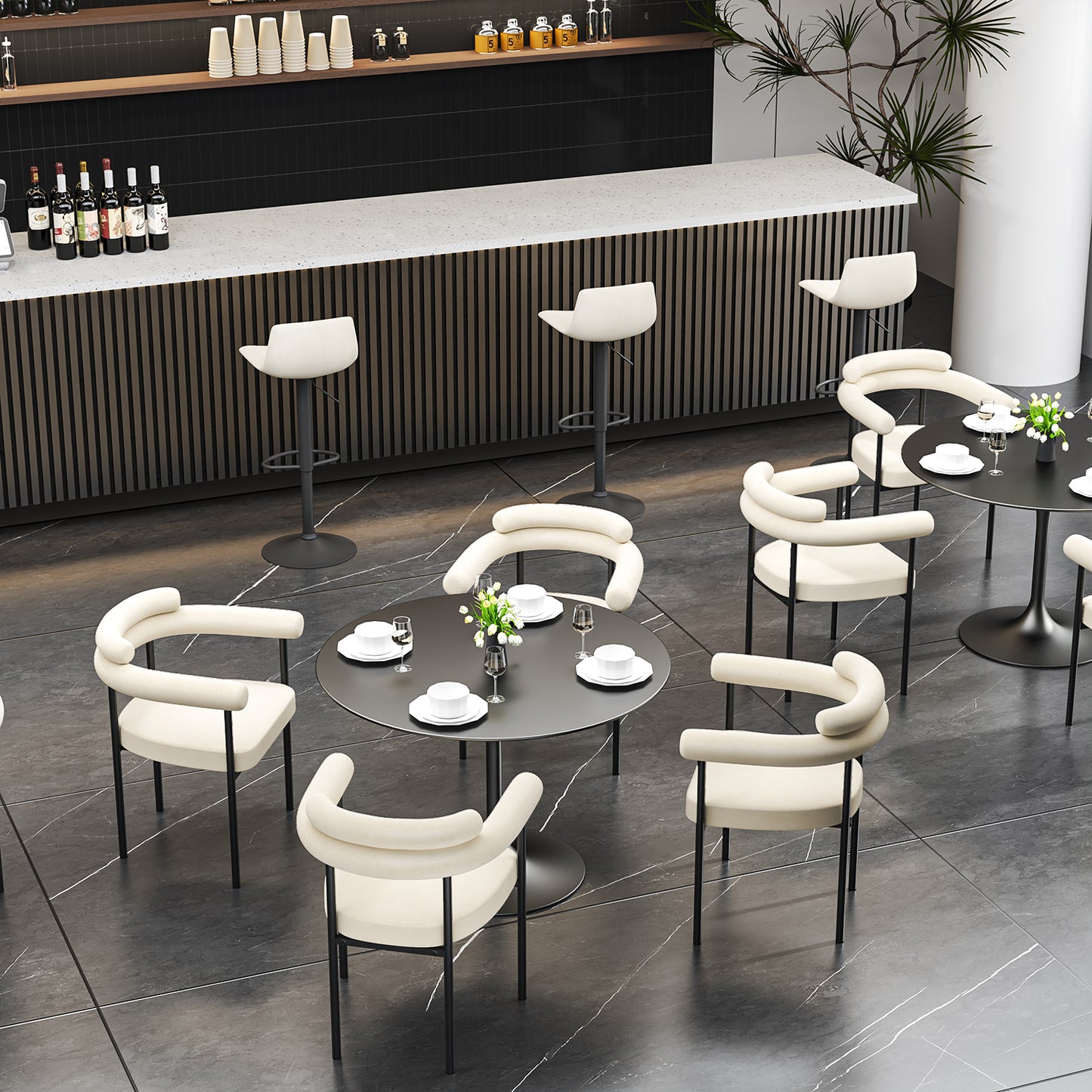 NUEVO Silla de Comedor Tapizadas Silla de Cocina con Respaldo Abierto y Brazos CAMILA Beige