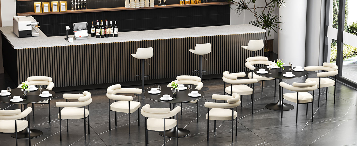 NUEVO Silla de Comedor Tapizadas Silla de Cocina con Respaldo Abierto y Brazos CAMILA Beige