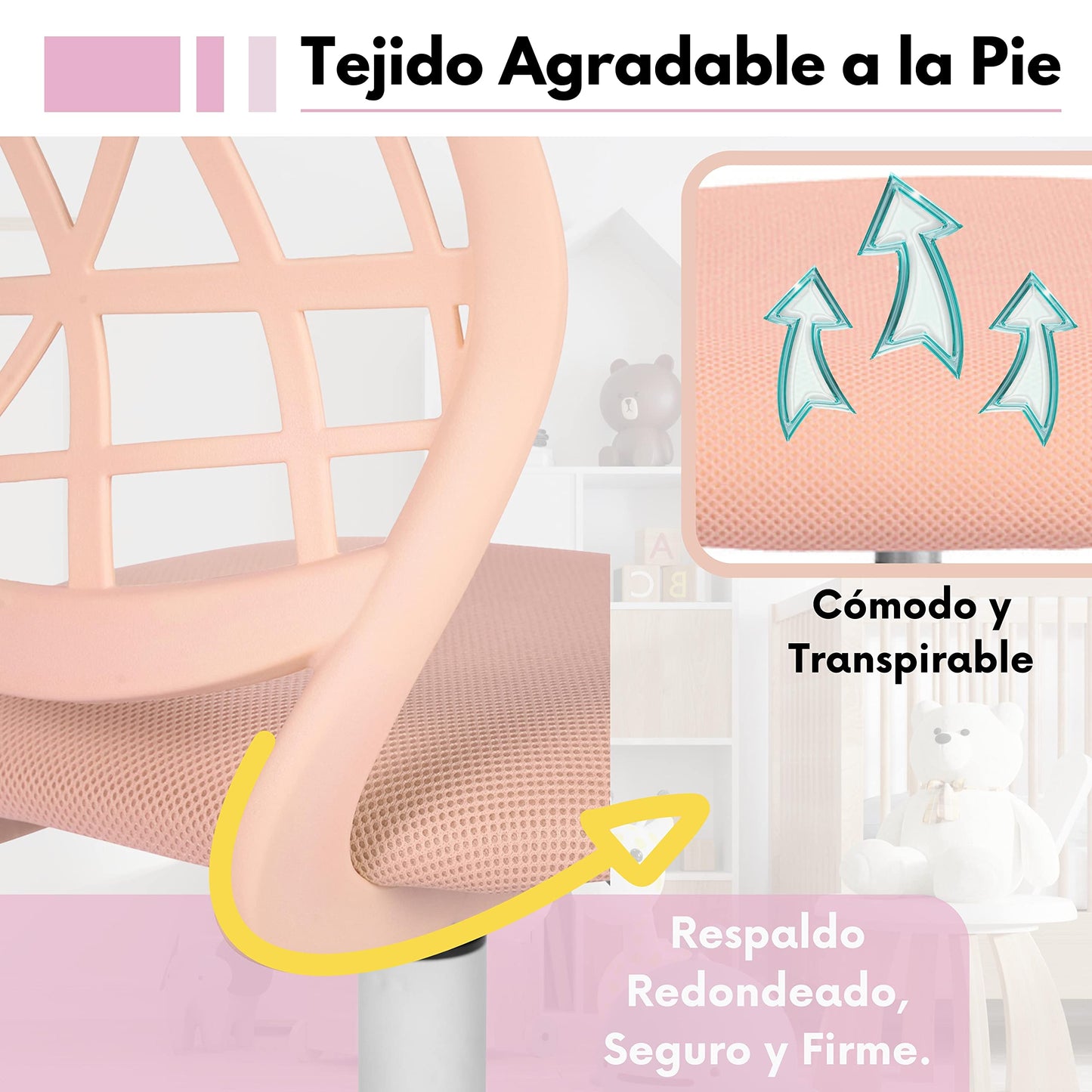 Silla Escritorio Carnation Rosa Con Tapizado De Mesh