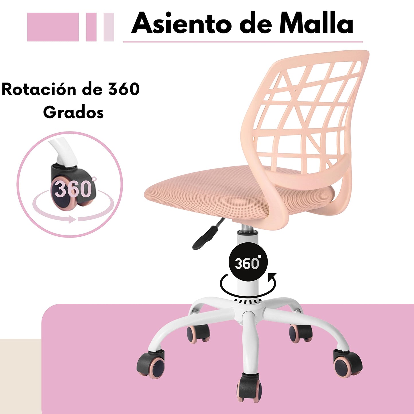 Silla Escritorio Carnation Rosa Con Tapizado De Mesh