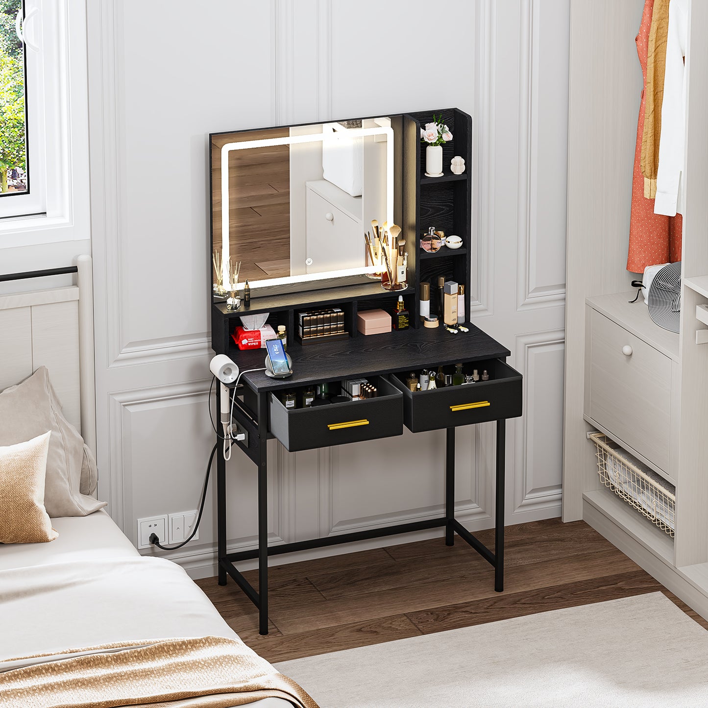 NUEVO Tocador Gomyhome Moderno con Espejo LED y Almacenamiento