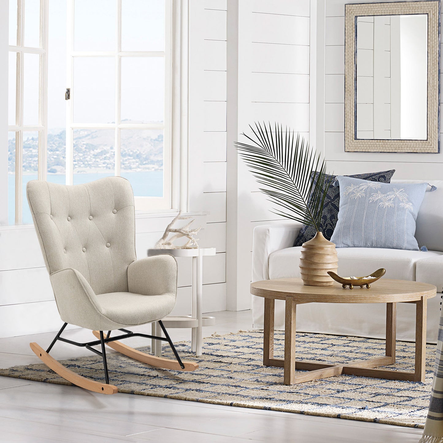 Mecedora Sillón Moderno Sillón Reclinable Terciopelo Individual Beige