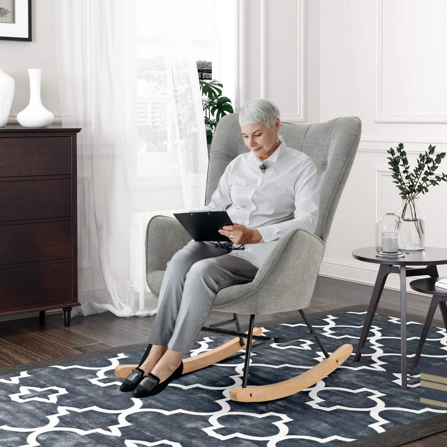 GOMYHOME Mecedora Sillón Moderno Reclinable Terciopelo Sofa Individual Gris