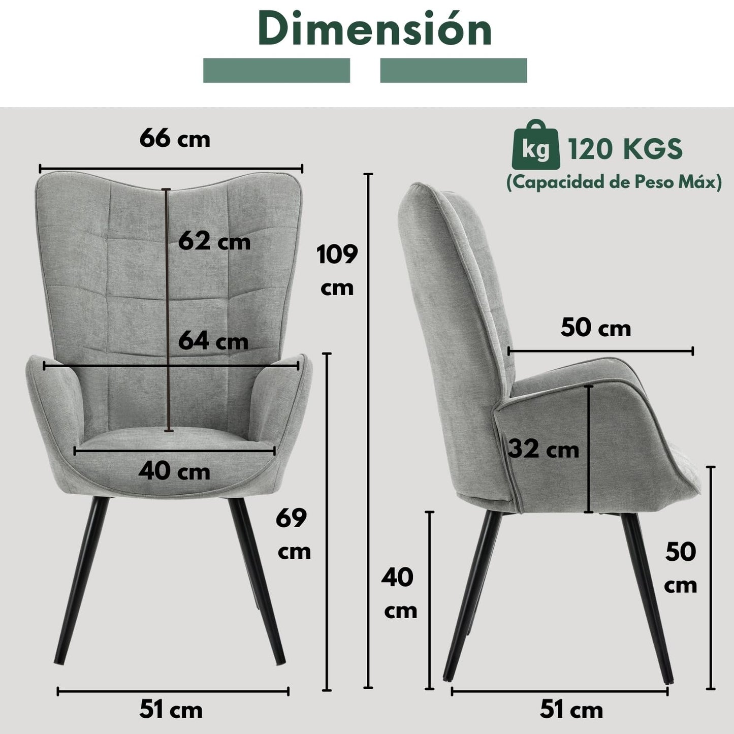 GOMYHOME Sillón Individual de Moderno Gris