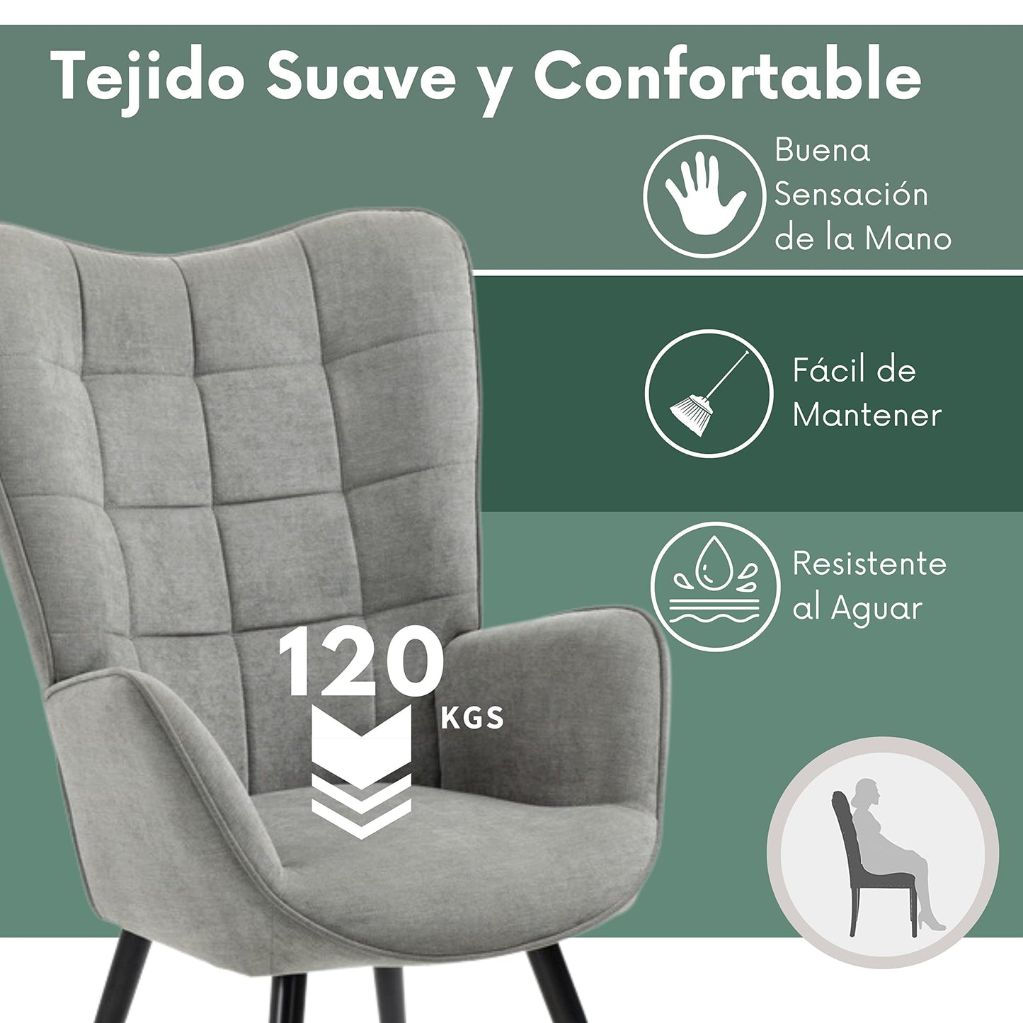 GOMYHOME Sillón Individual de Moderno Gris