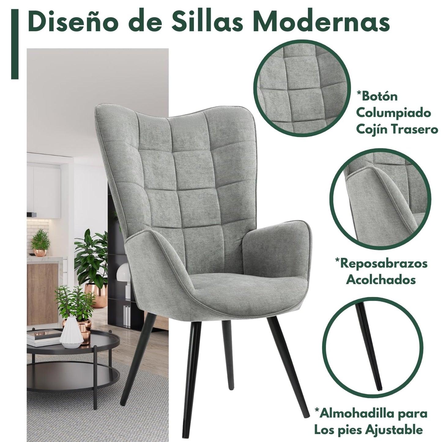GOMYHOME Sillón Individual de Moderno Gris