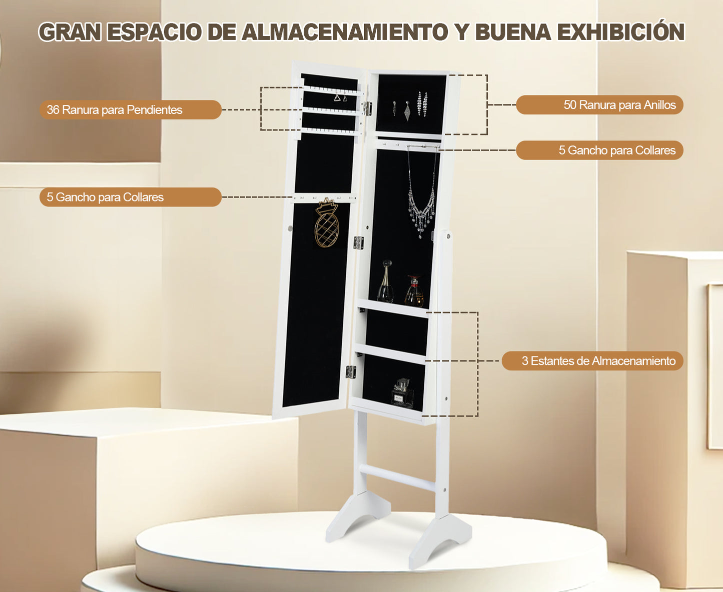 Espejo de Cuerpo Entero con Ganchos Blanco GODRIC