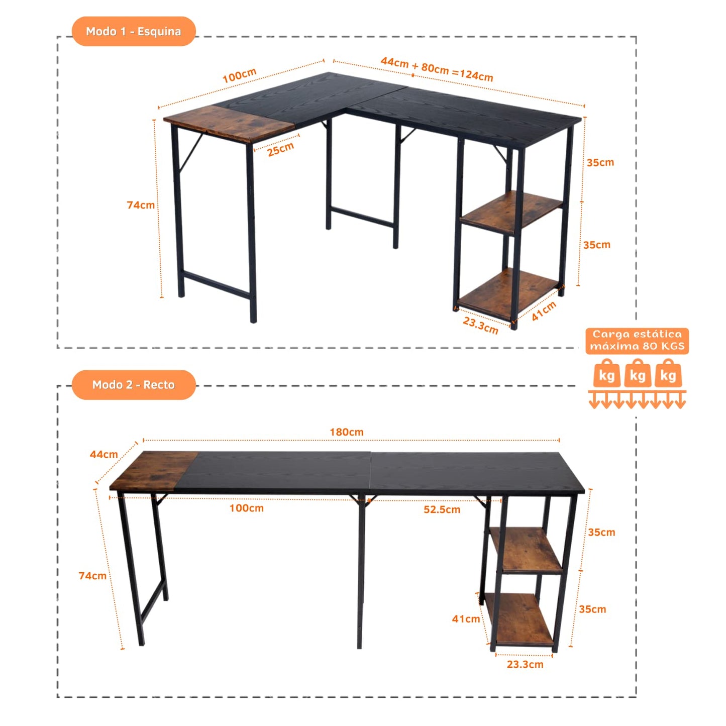 124CM Escritorio para Computadora en Forma de L Escritorio IBARRA