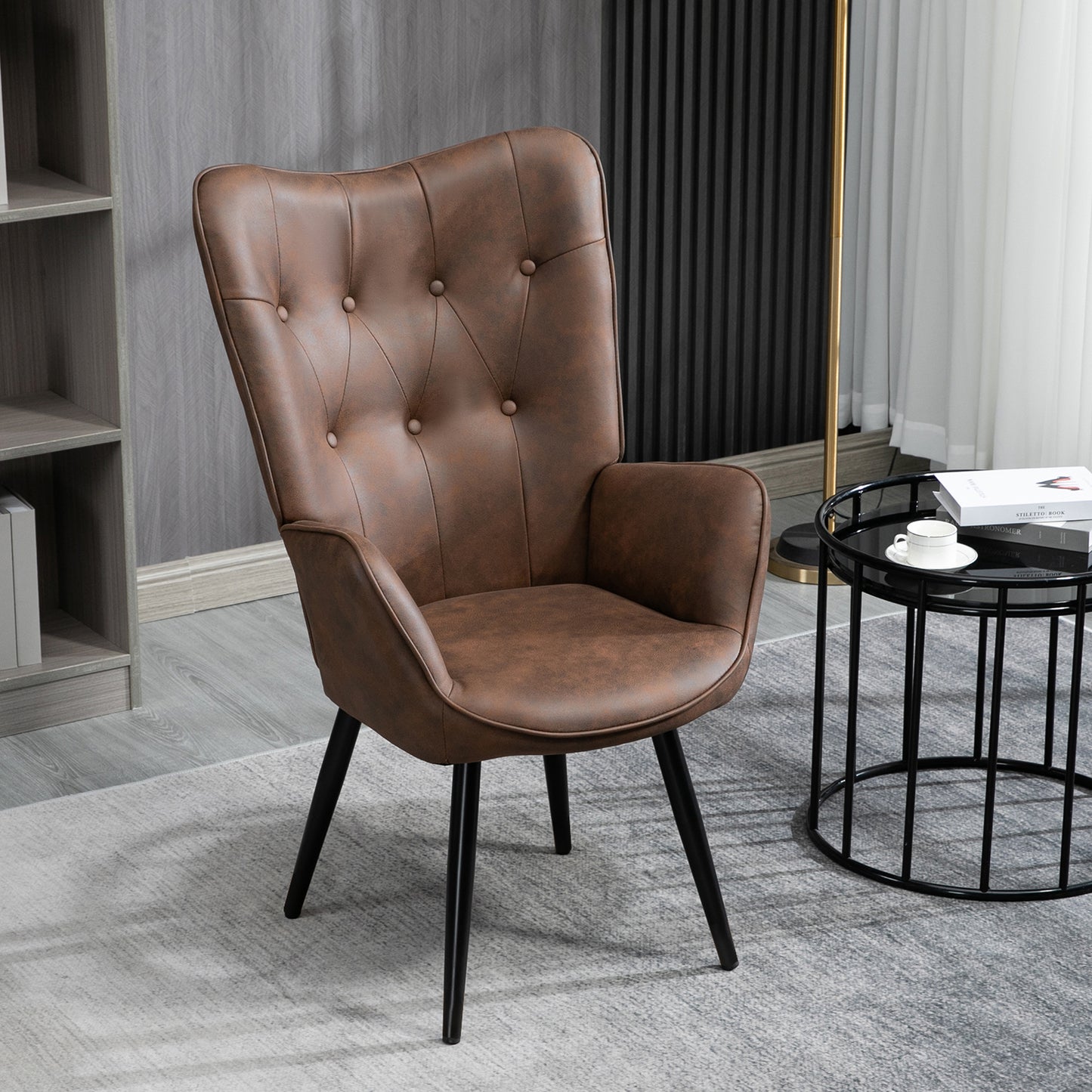 Sillón de Piel Sintética Tapizado Sillón de Cuero Individuales Marron