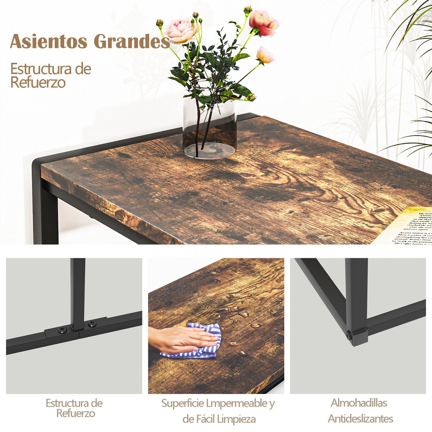 Banco de Cocina Industrial de Madera 120 cm Largo Marrón KOCCA