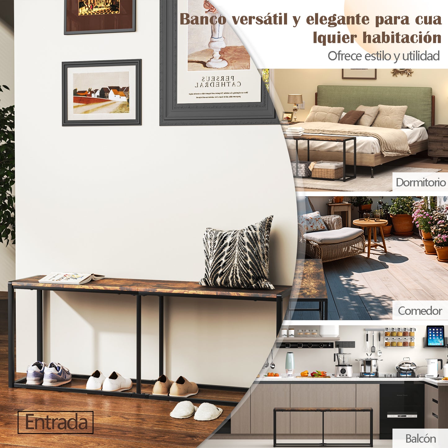 Banco de Cocina Industrial de Madera 120 cm Largo Marrón KOCCA