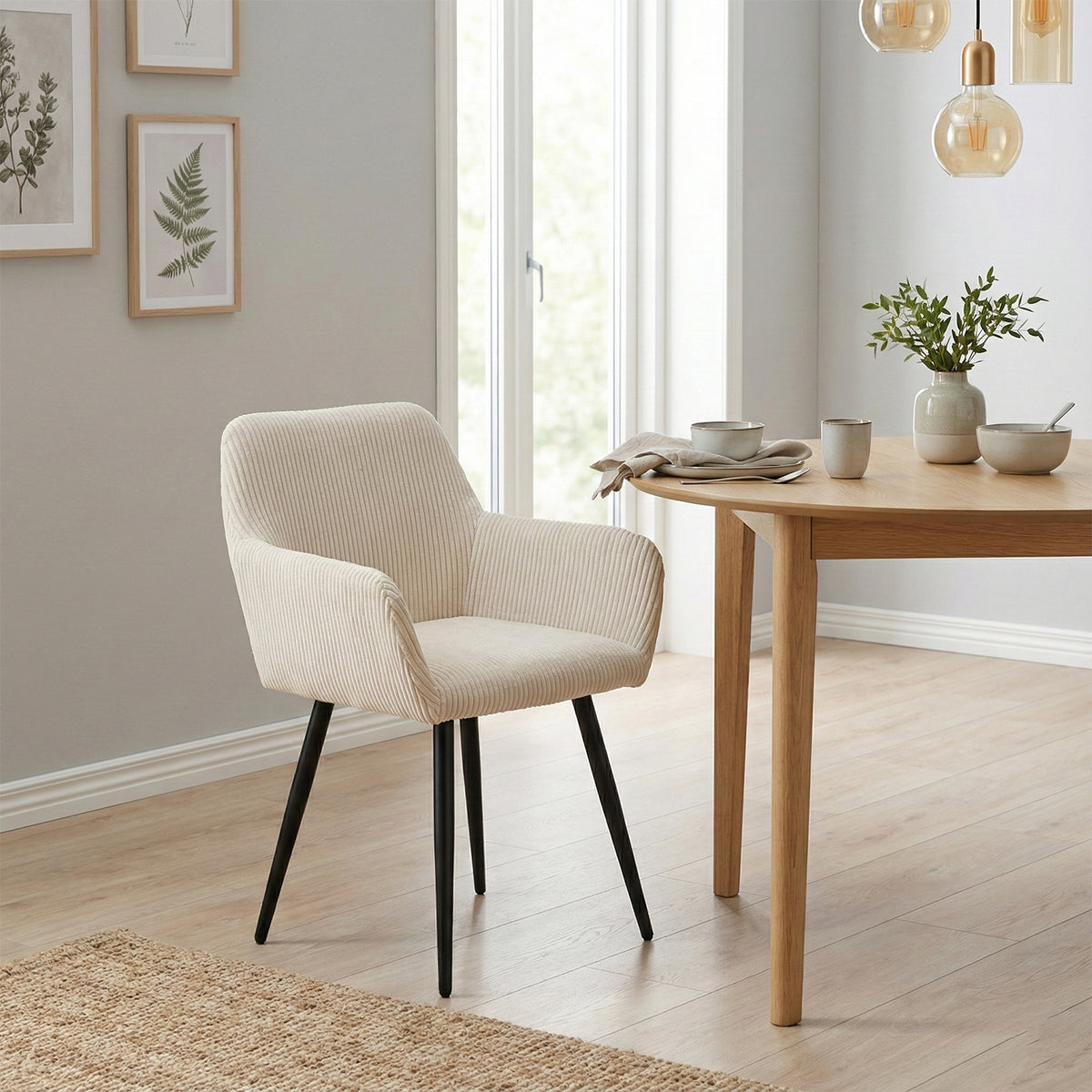 Silla de Comedor Tapizada Beige con Brazos 2PCS