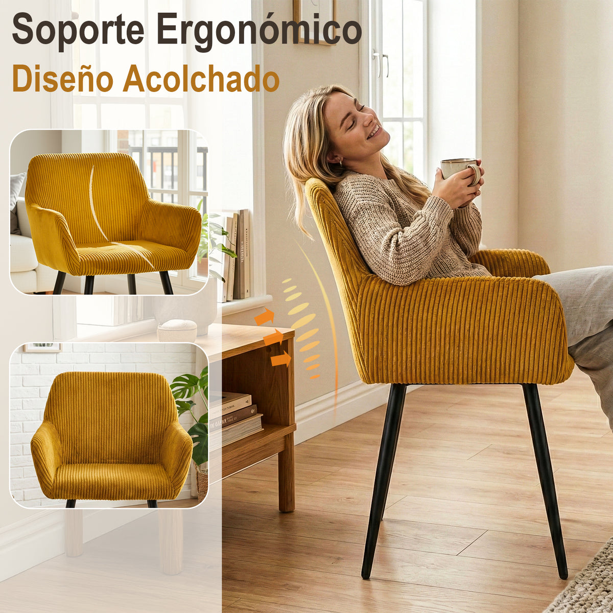 Silla de Comedor Tapizada Mostaza con Brazos 2PC