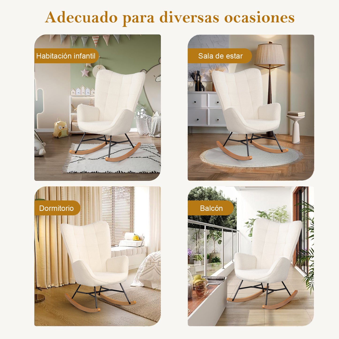 Mecedora Sillón Moderno Cómodo Sillón Reclinable Terciopelo Individual Blanco