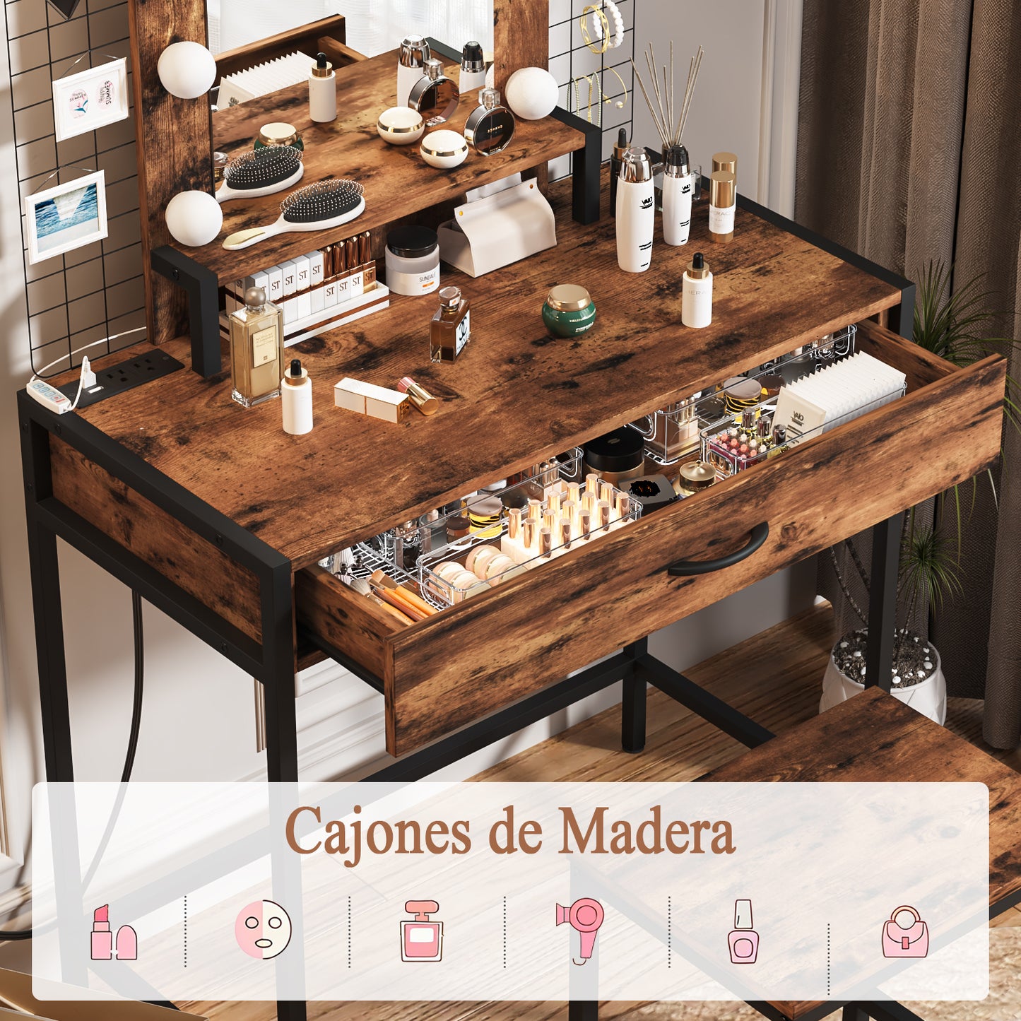NUEVO Tocador de Maquillaje con Espejo LED y Taburete