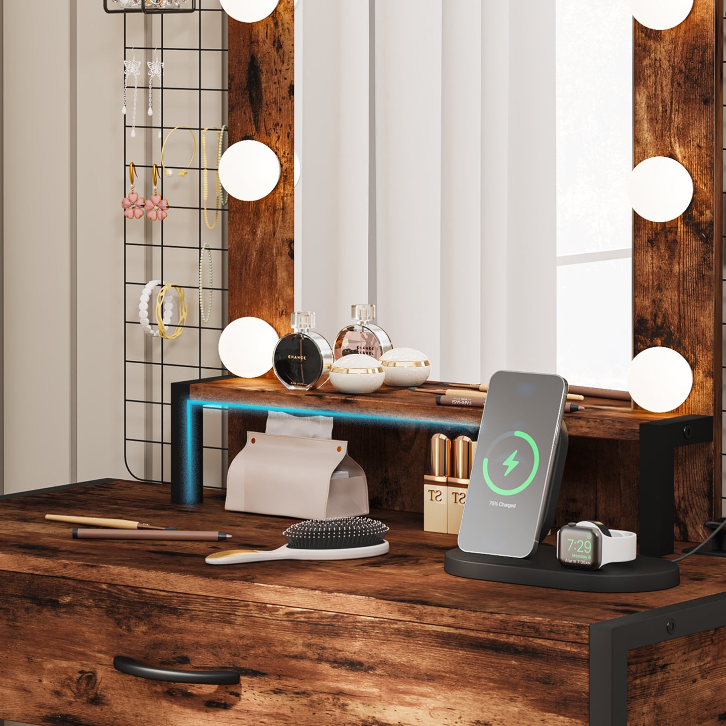 NUEVO Tocador de Maquillaje con Espejo LED y Taburete