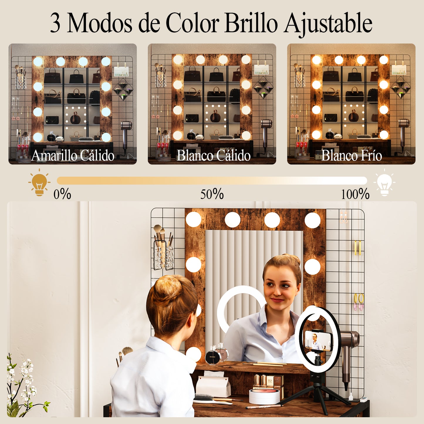 NUEVO Tocador de Maquillaje con Espejo LED y Taburete