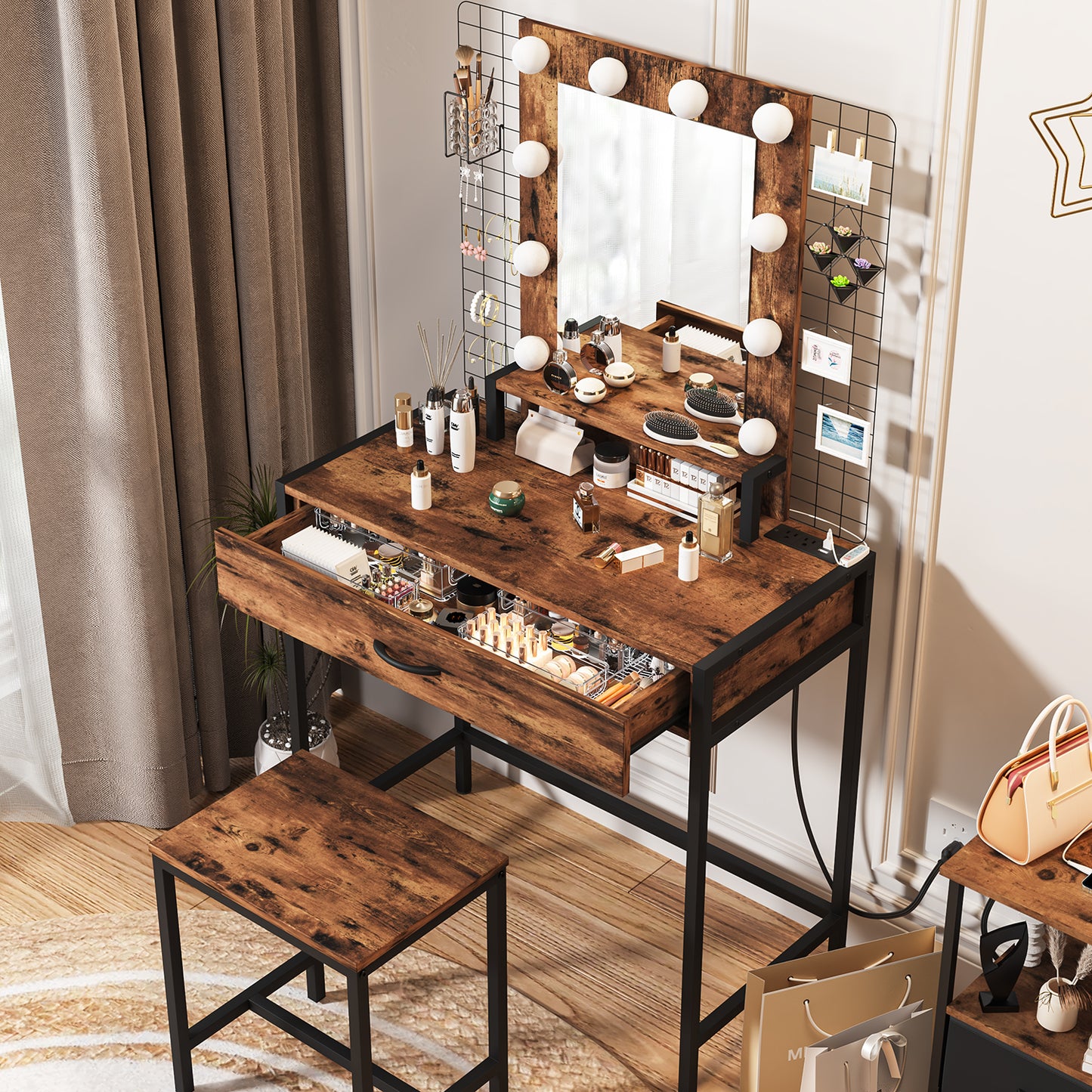 NUEVO Tocador de Maquillaje con Espejo LED y Taburete