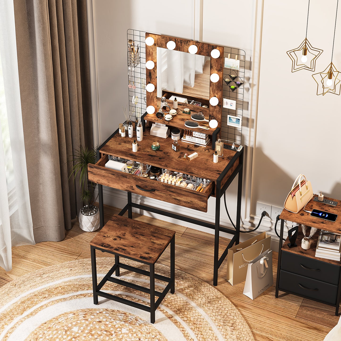 NUEVO Tocador de Maquillaje con Espejo LED y Taburete
