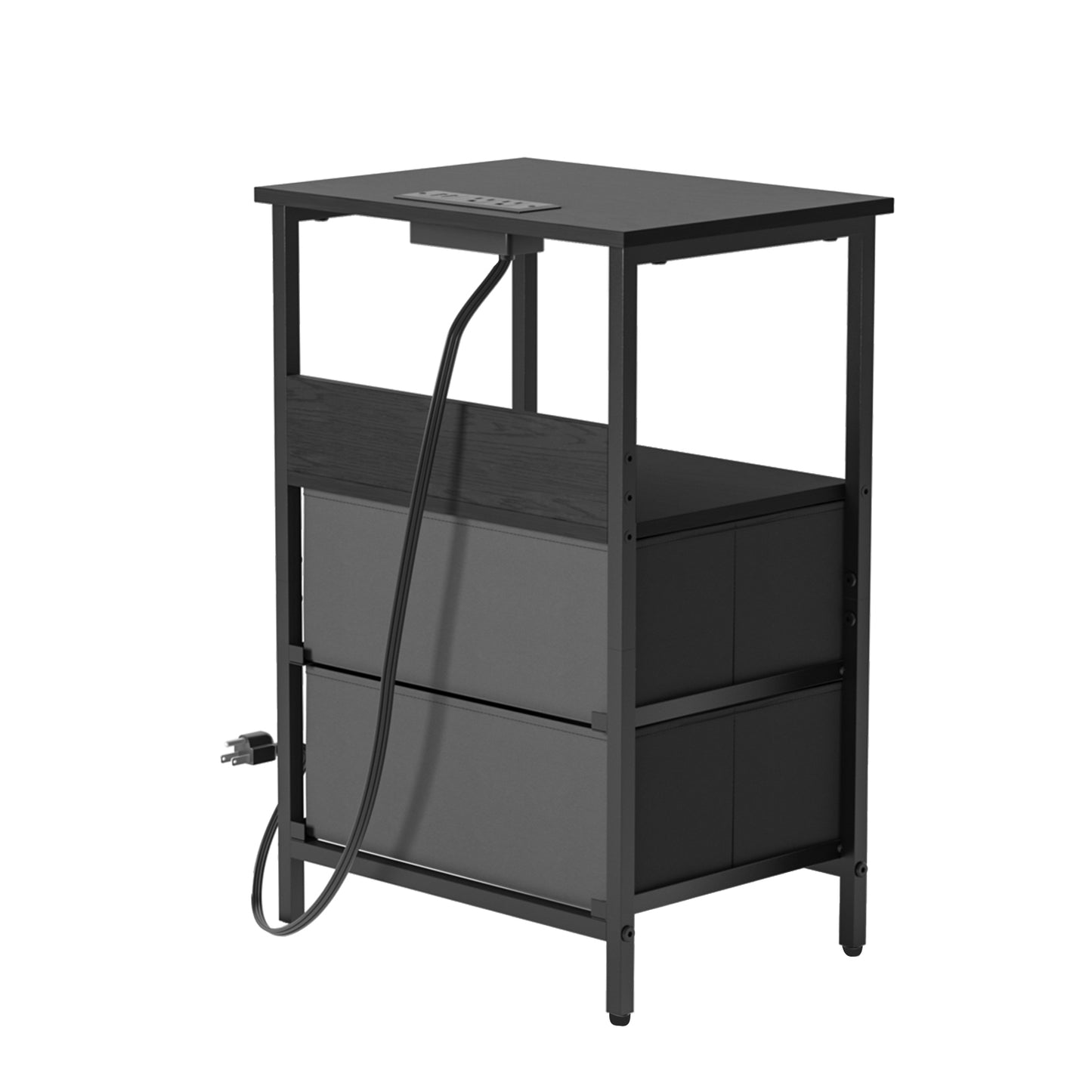 Mesitas de Noche con Luces LED y 2 Puertos USB Negro 2PCS