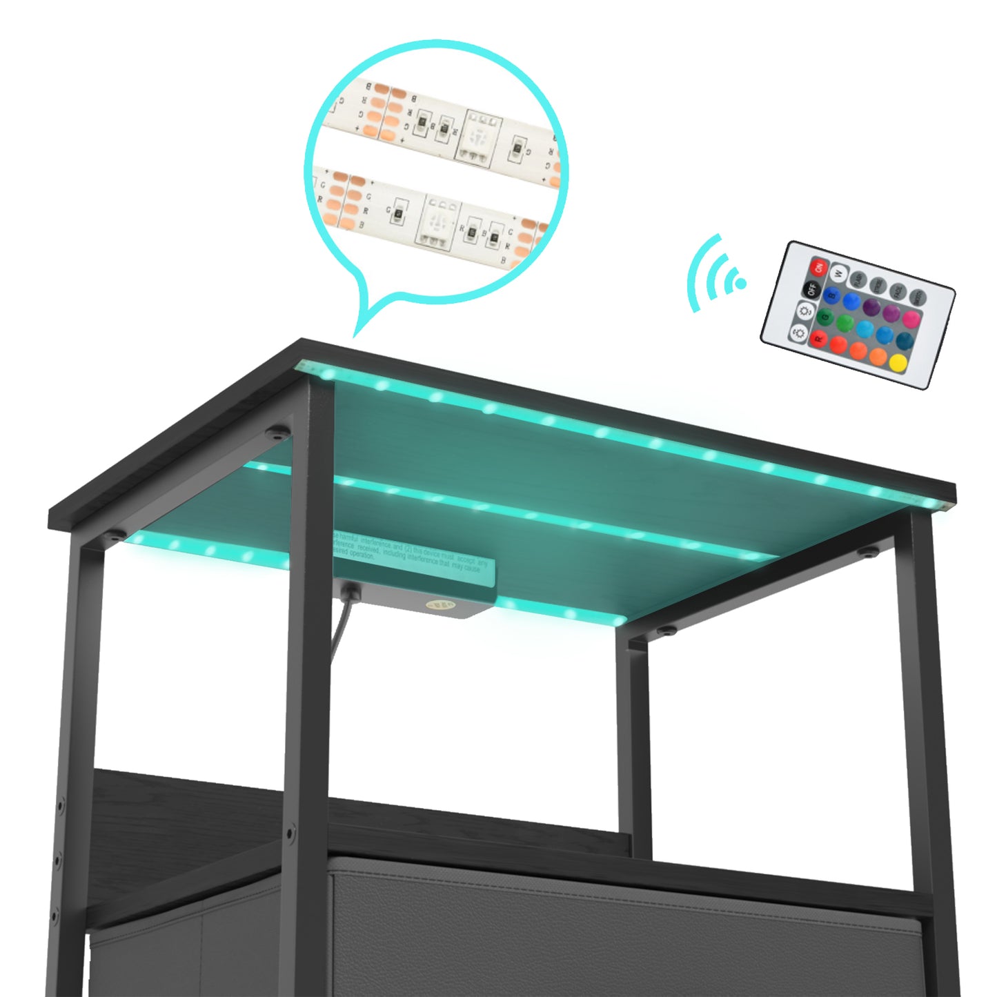 Mesitas de Noche con Luces LED y 2 Puertos USB Negro 2PCS
