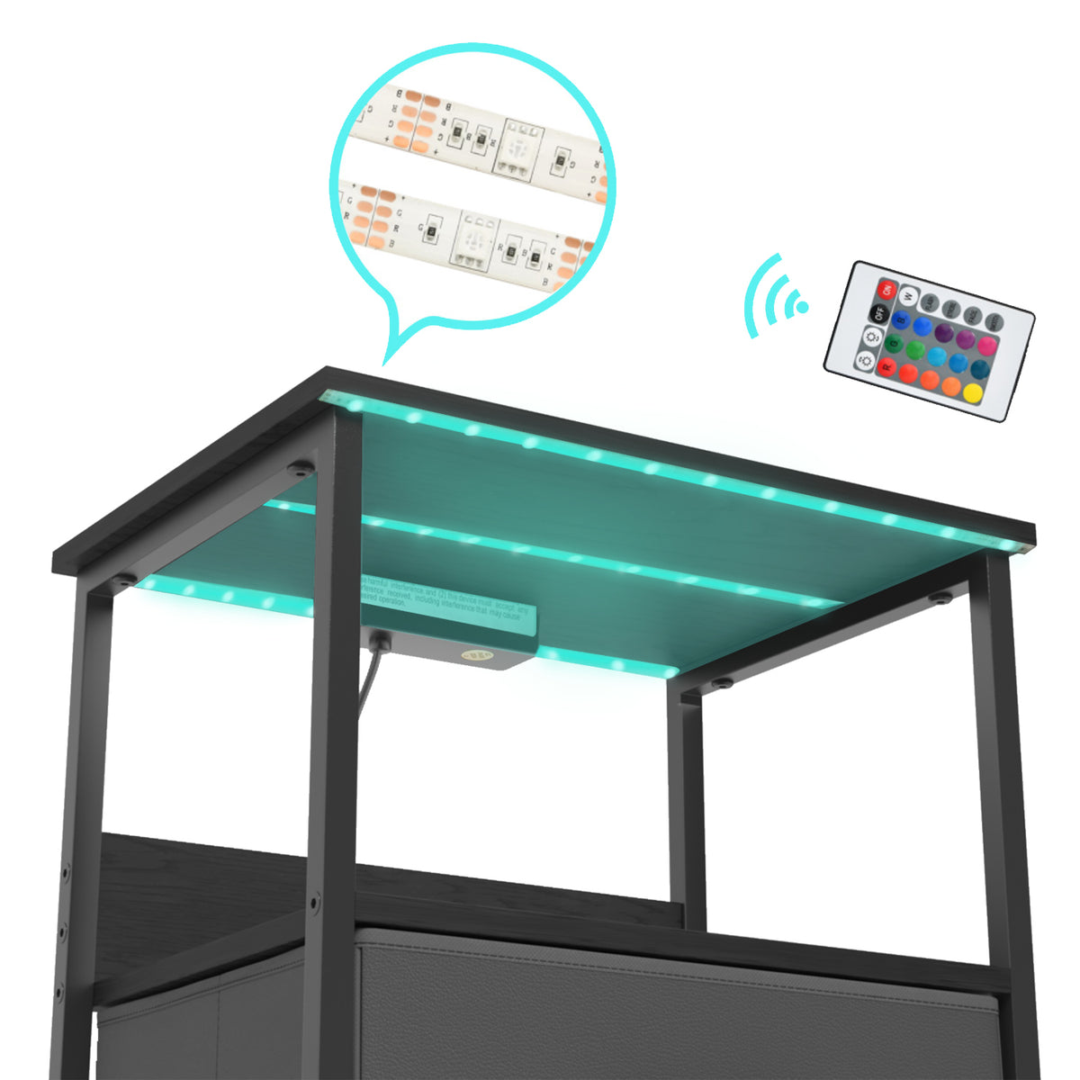 Mesitas de Noche con Luces LED y 2 Puertos USB Negro 2PCS