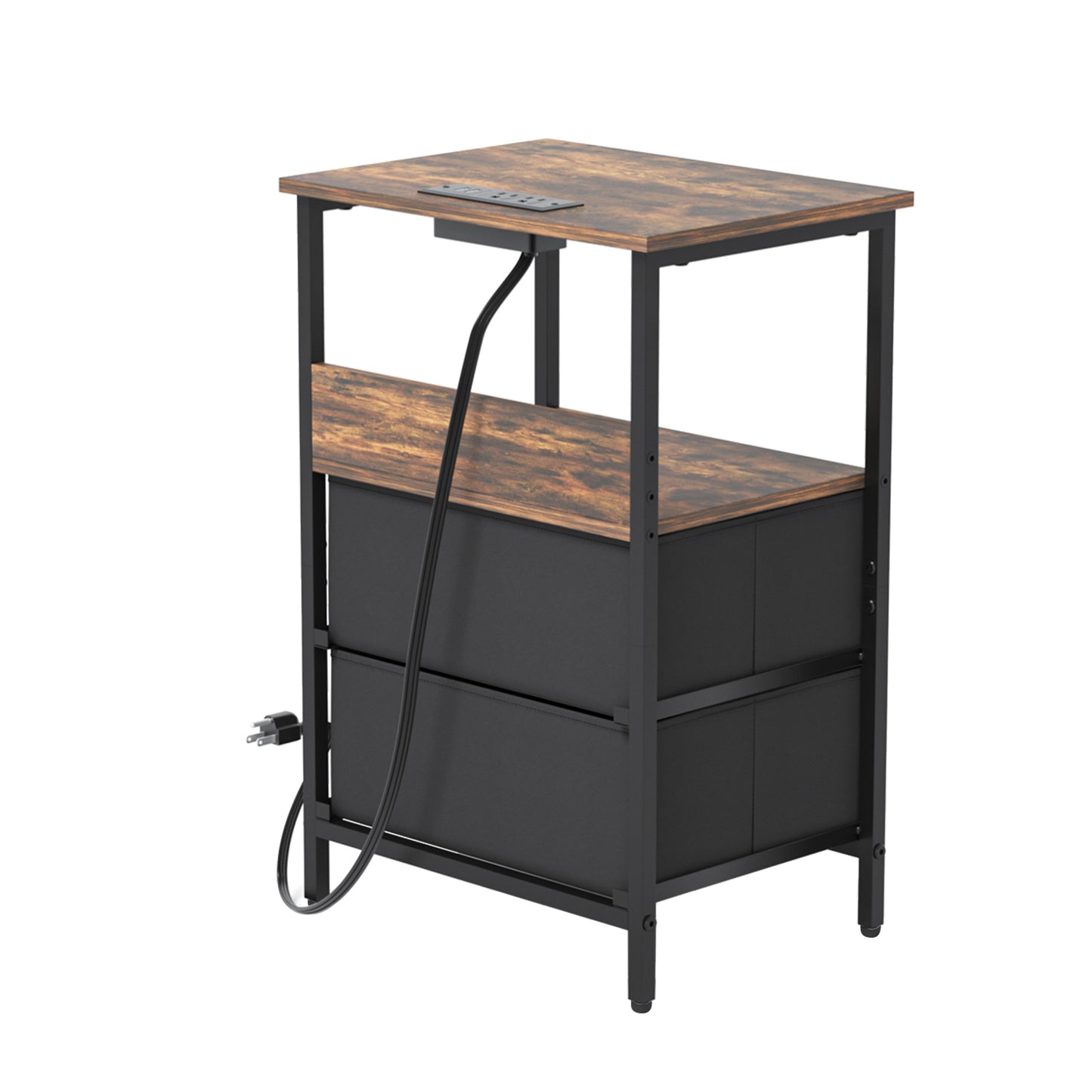 Mesitas de Noche con Luces LED y 2 Puertos USB Marron 1PC