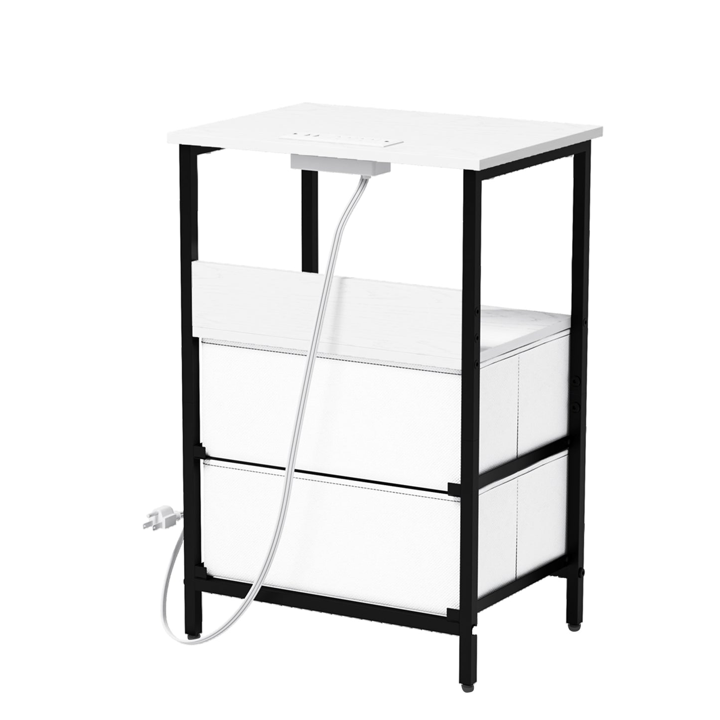 Mesitas de Noche con Luces LED y 2 Puertos USB Blanco 2PCS