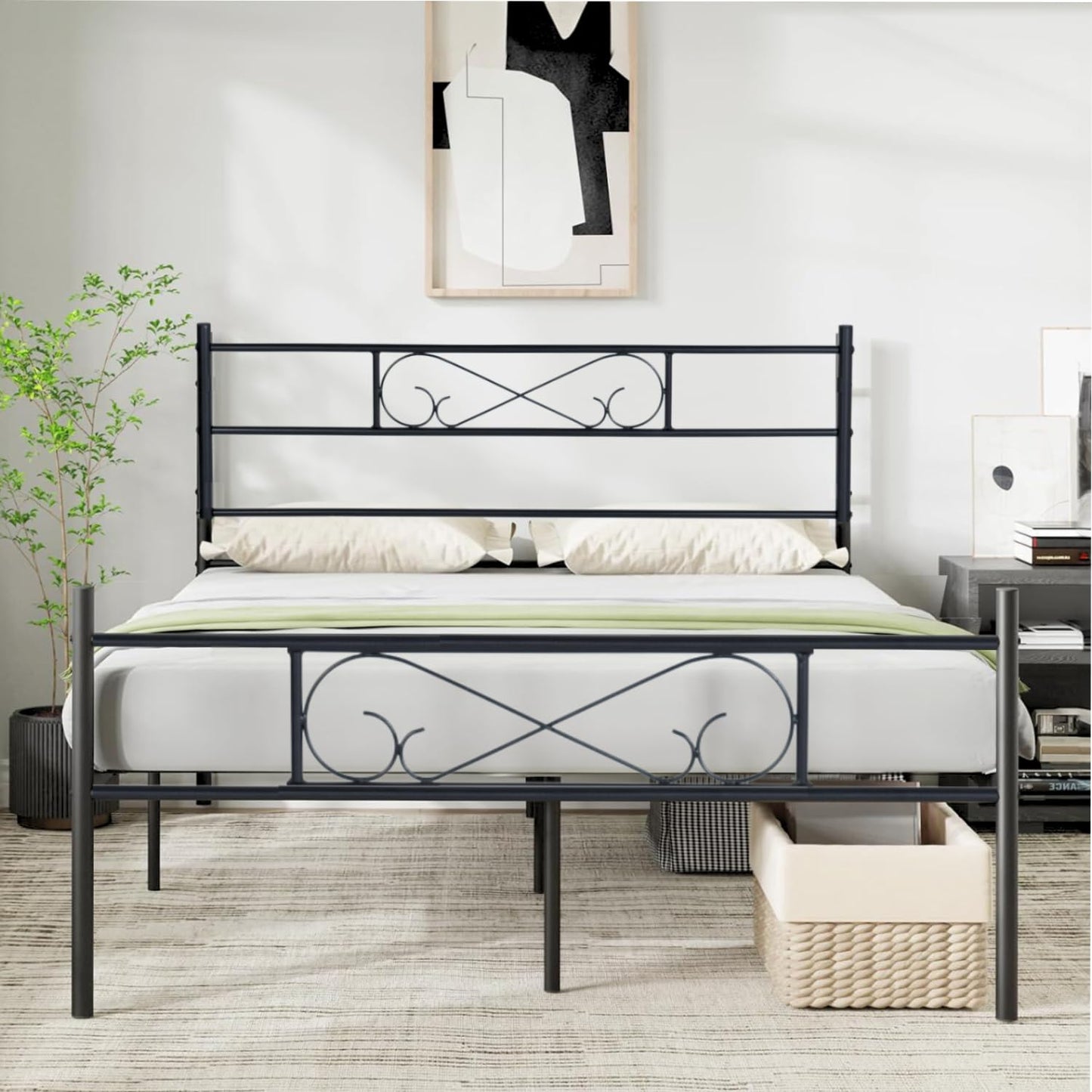 NUEVO Marco de Cama Queen Cama Matrimonial Base con Cabecero y Pie de Cama