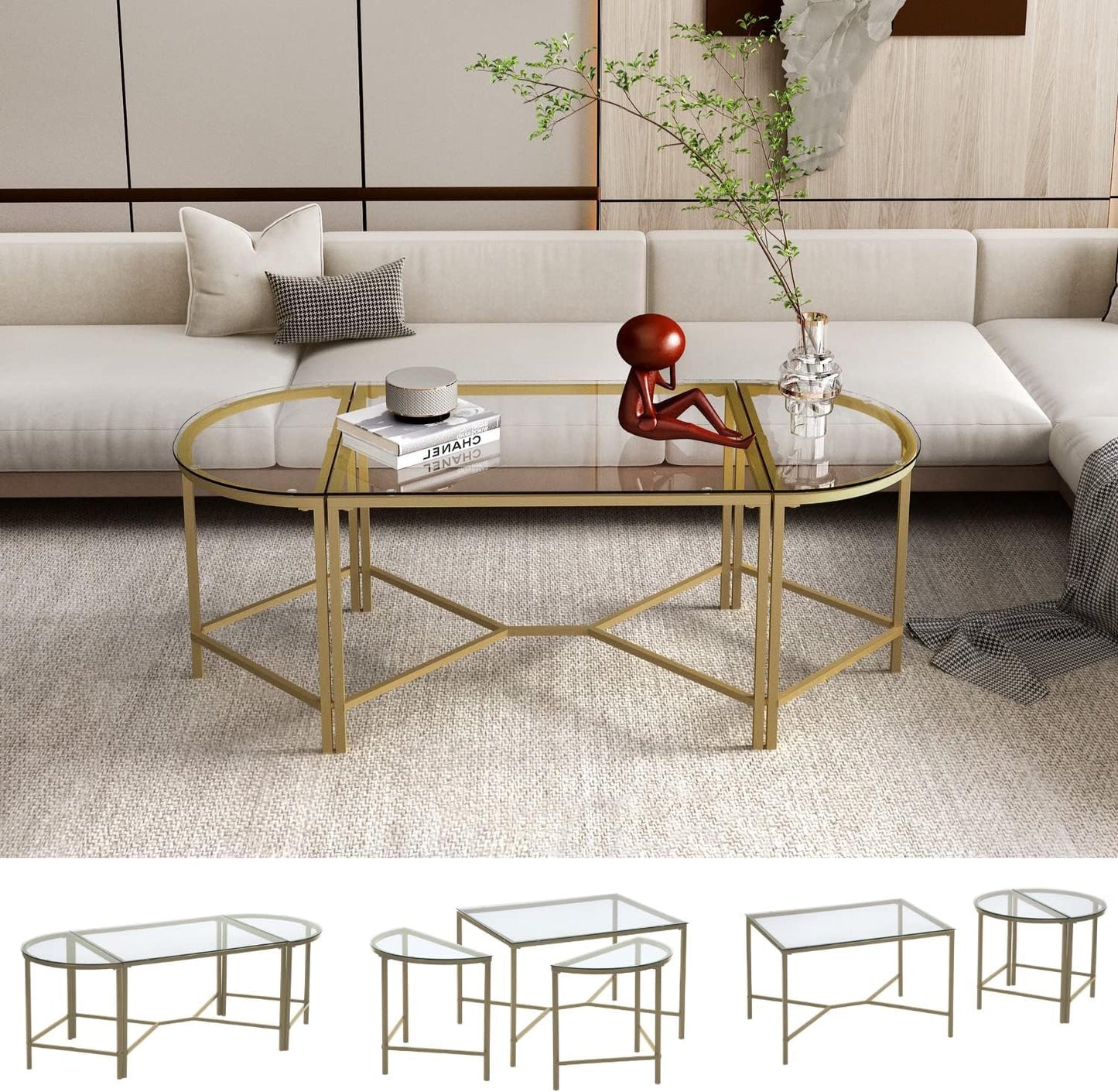 Set De 3 Mesas De Centro Mesitas Auxiliar Apilables Cristal