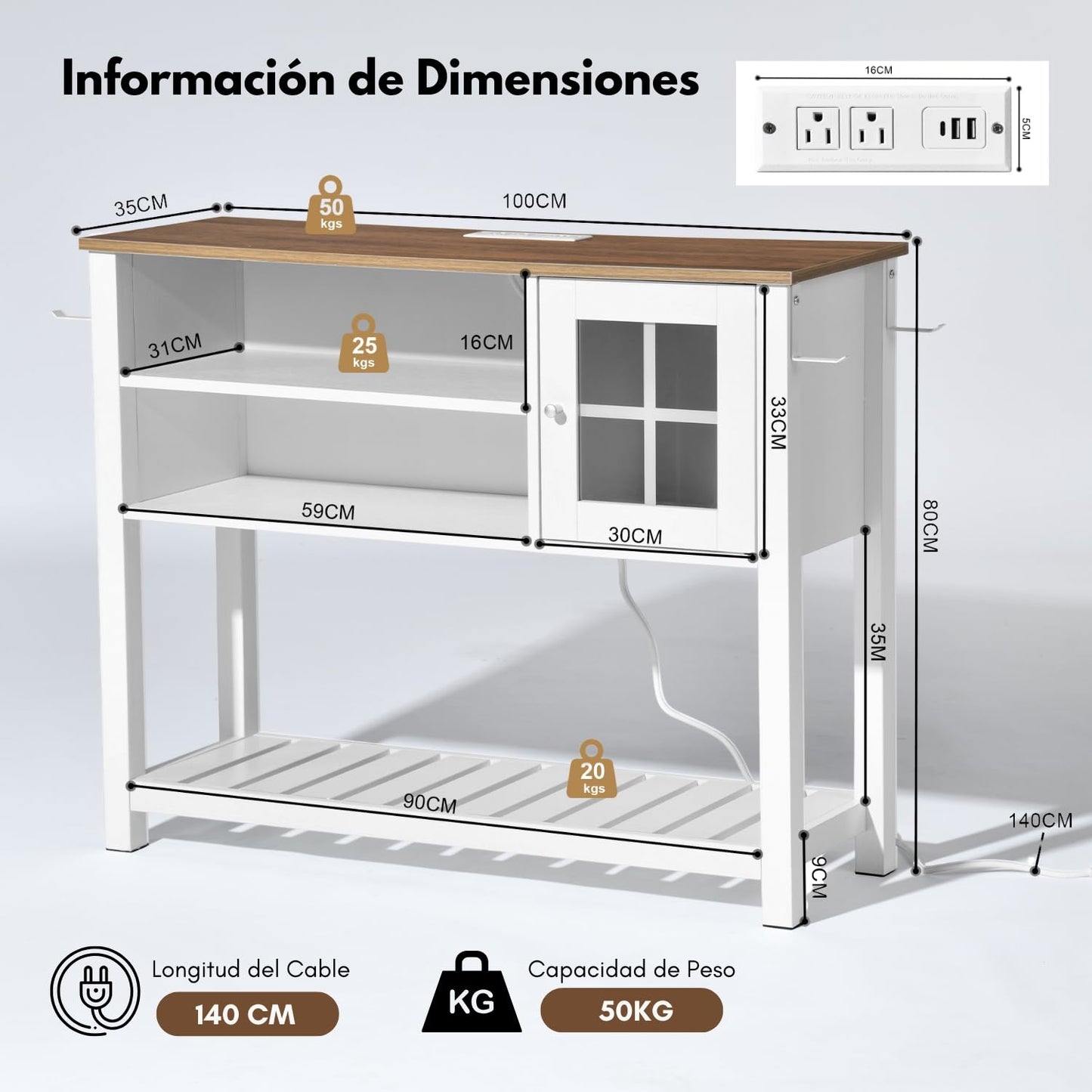 NUEVO Gabinete de Almacenamiento con Tomacorriente Armario SAMI