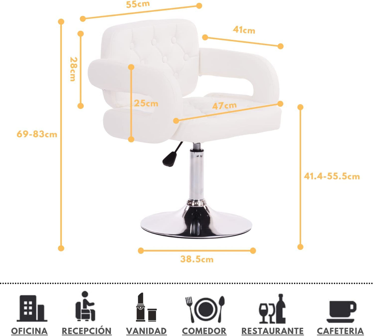 Silla de Tocador Contemporánea de Altura Ajustable 360 Rotation Akigae