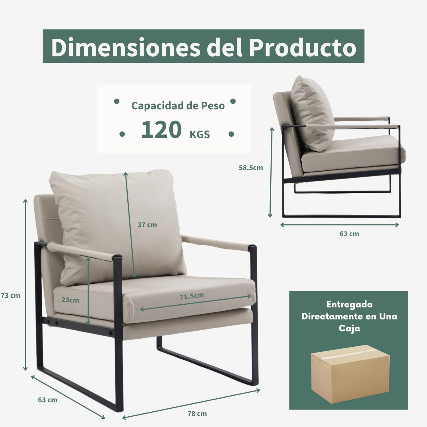 NUEVO Sillon Moderno Silla Individual con Cojin Sillon con Robustos Pies VERLEA GREY