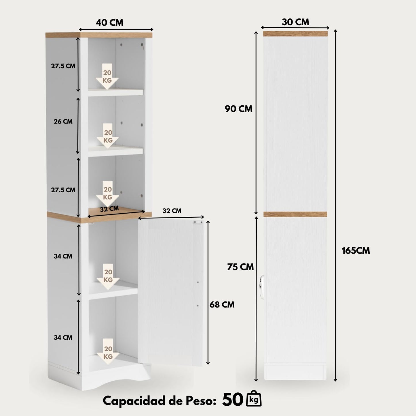 Gabinete de Almacenamiento con 3 Estantes y Puerta Litt