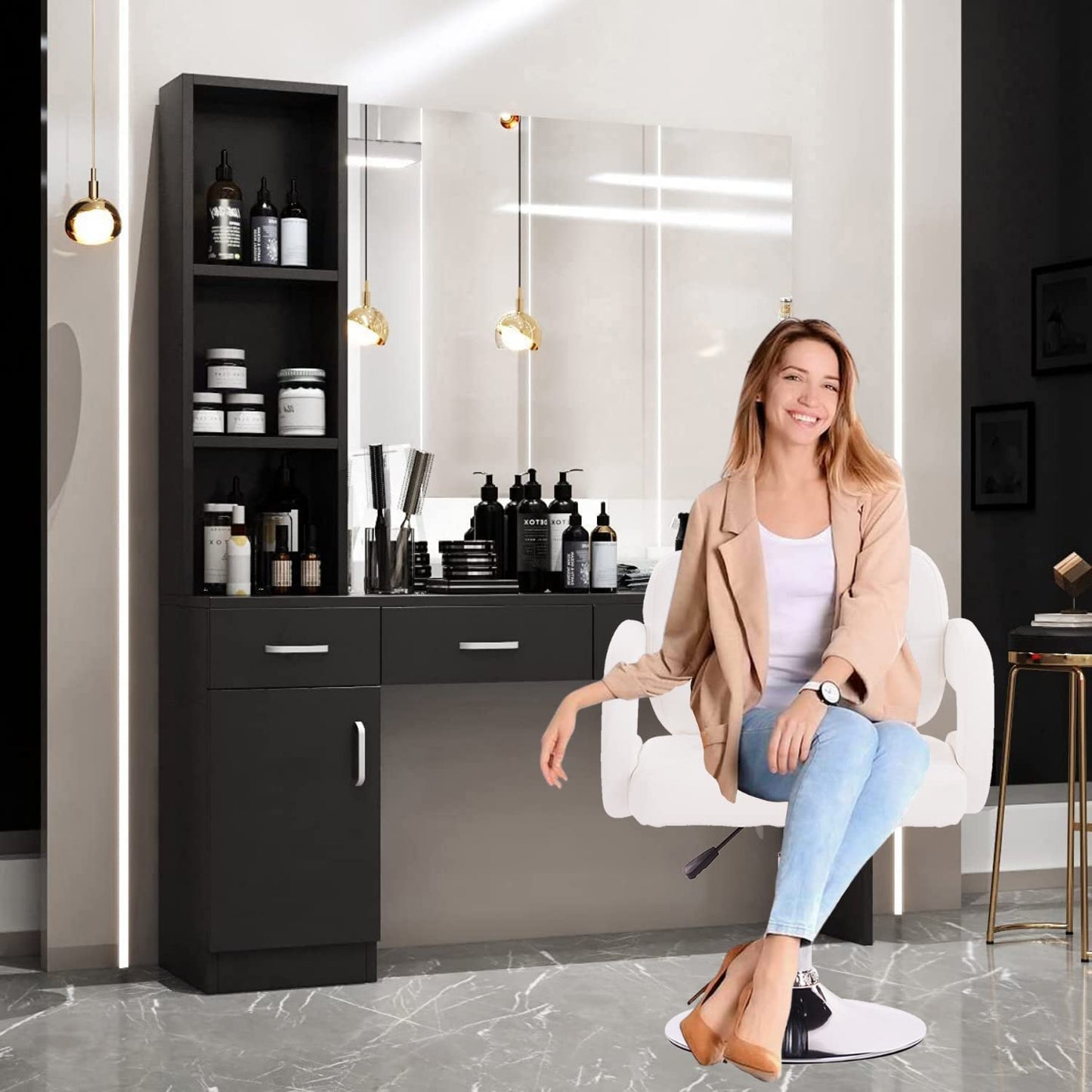 Silla de Tocador Contemporánea de Altura Ajustable 360 Rotation Akigae