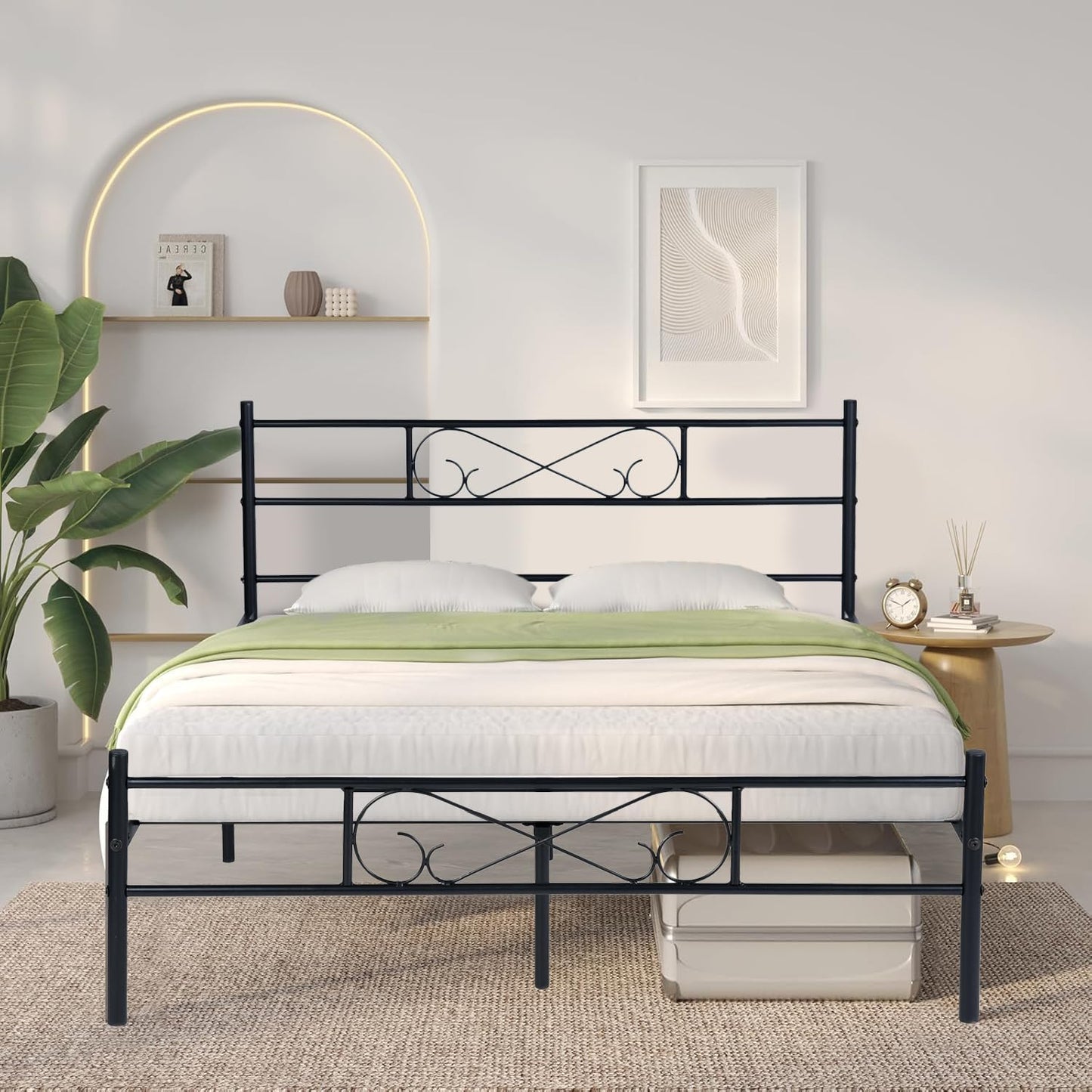 NUEVO Marco de Cama Queen Cama Matrimonial Base con Cabecero y Pie de Cama