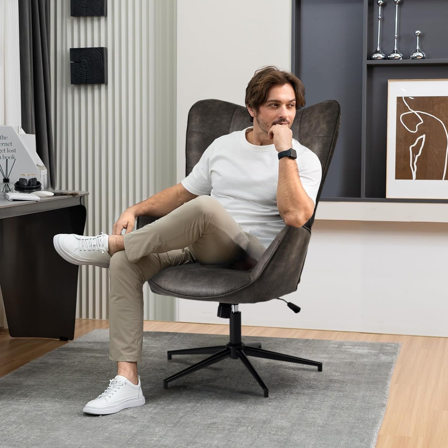 Silla Sillon Individual con Brazo Moderno Silla para Comedor Sala Oficina Negro IRIS