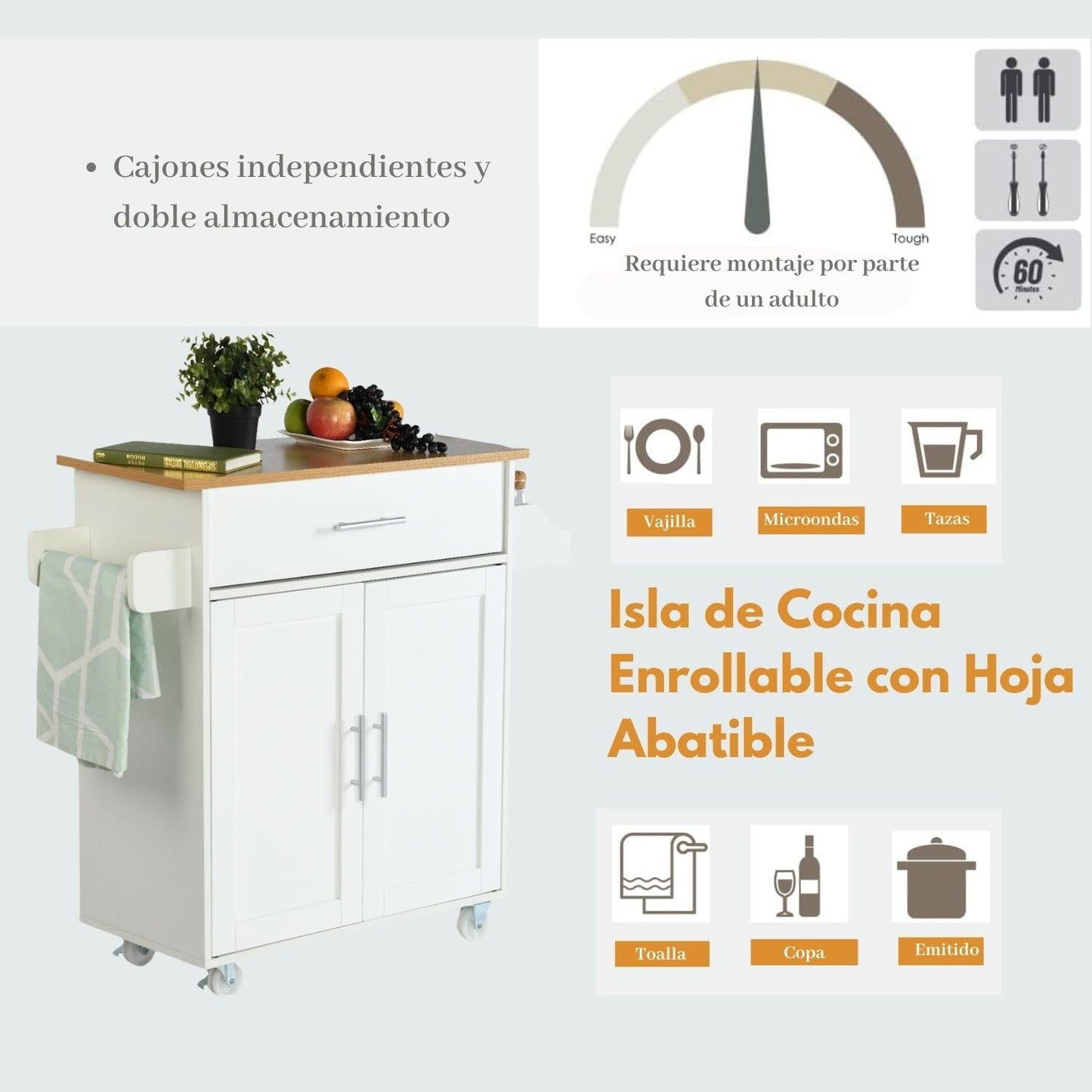 NUEVO Isla de Cocina Madera Carrito con Closet de Almacenamiento RANGER
