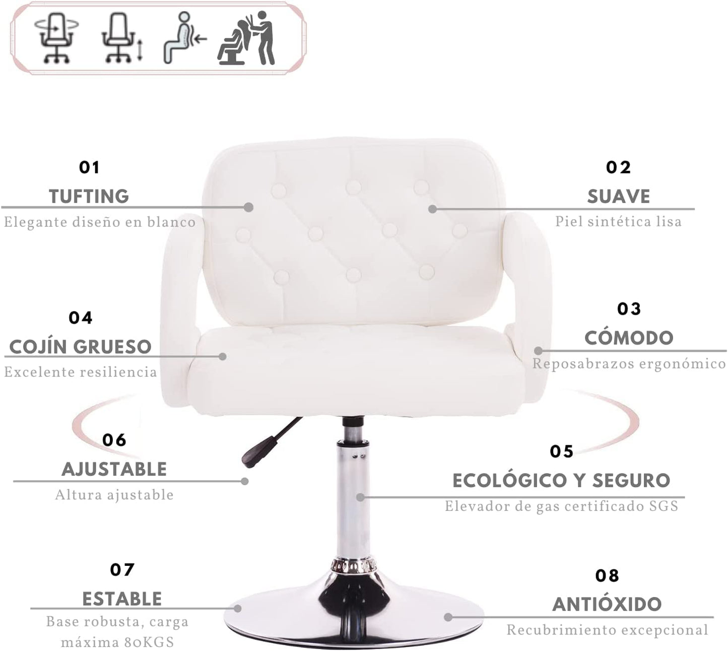Silla de Tocador Contemporánea de Altura Ajustable 360 Rotation Akigae