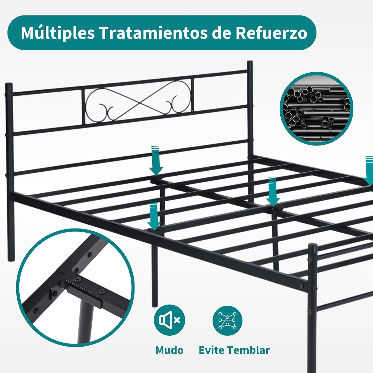 NUEVO Marco de Cama Queen Cama Matrimonial Base con Cabecero y Pie de Cama
