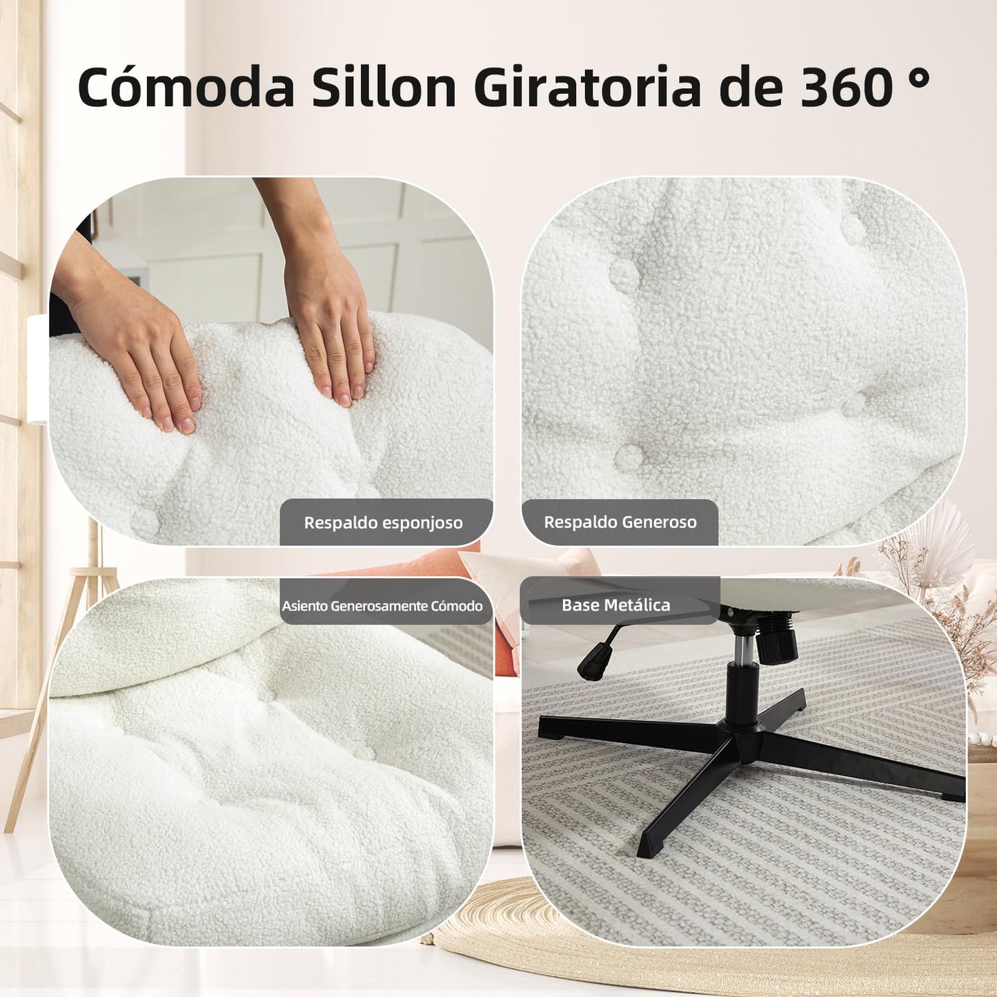 Sillón Individual Modern Silla Decorativa Altura Ajustable Sillón de TV con Giro de 360 ALINXTON WHITE