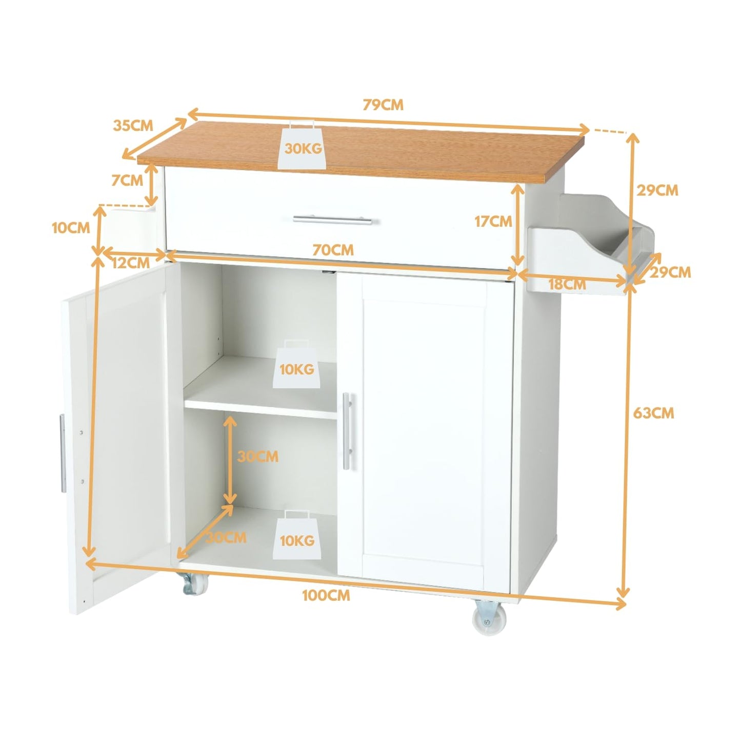 NUEVO Isla de Cocina Madera Carrito con Closet de Almacenamiento RANGER