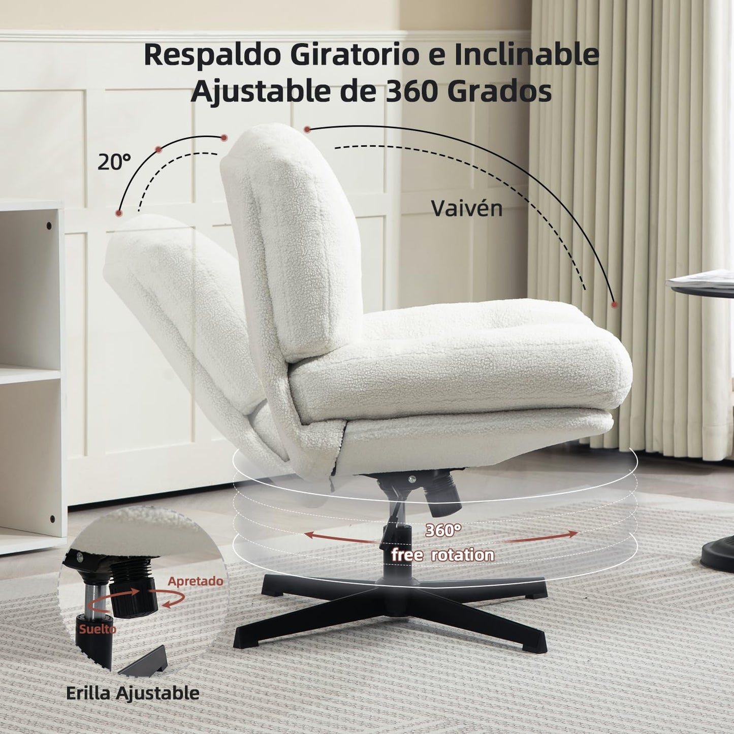 Sillón Individual Modern Silla Decorativa Altura Ajustable Sillón de TV con Giro de 360 ALINXTON WHITE