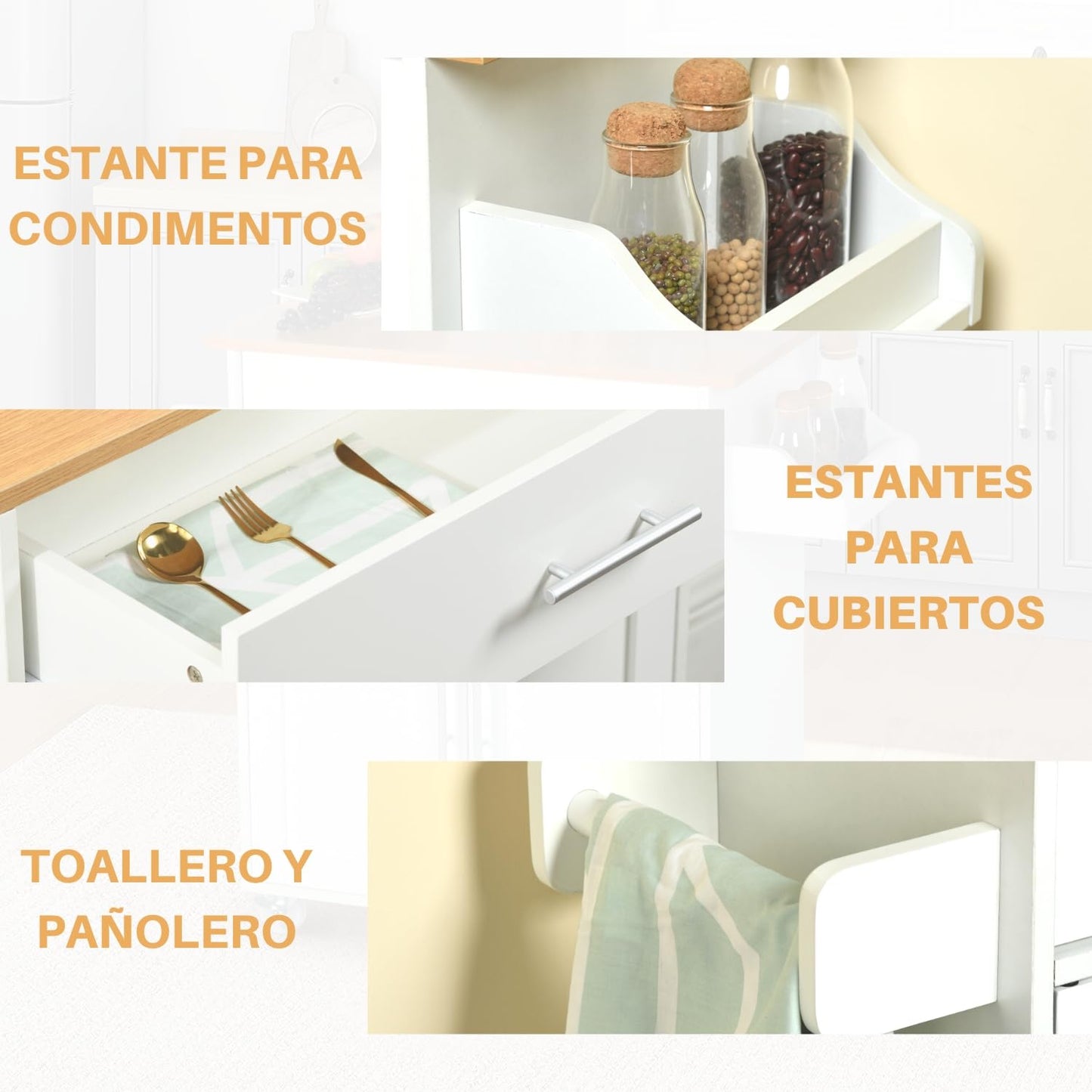 NUEVO Isla de Cocina Madera Carrito con Closet de Almacenamiento RANGER
