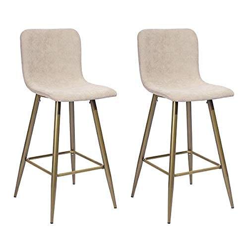 NUEVO Juego de 2 Taburetes de Bar con Respaldo de Terciopelo Beige Scargill