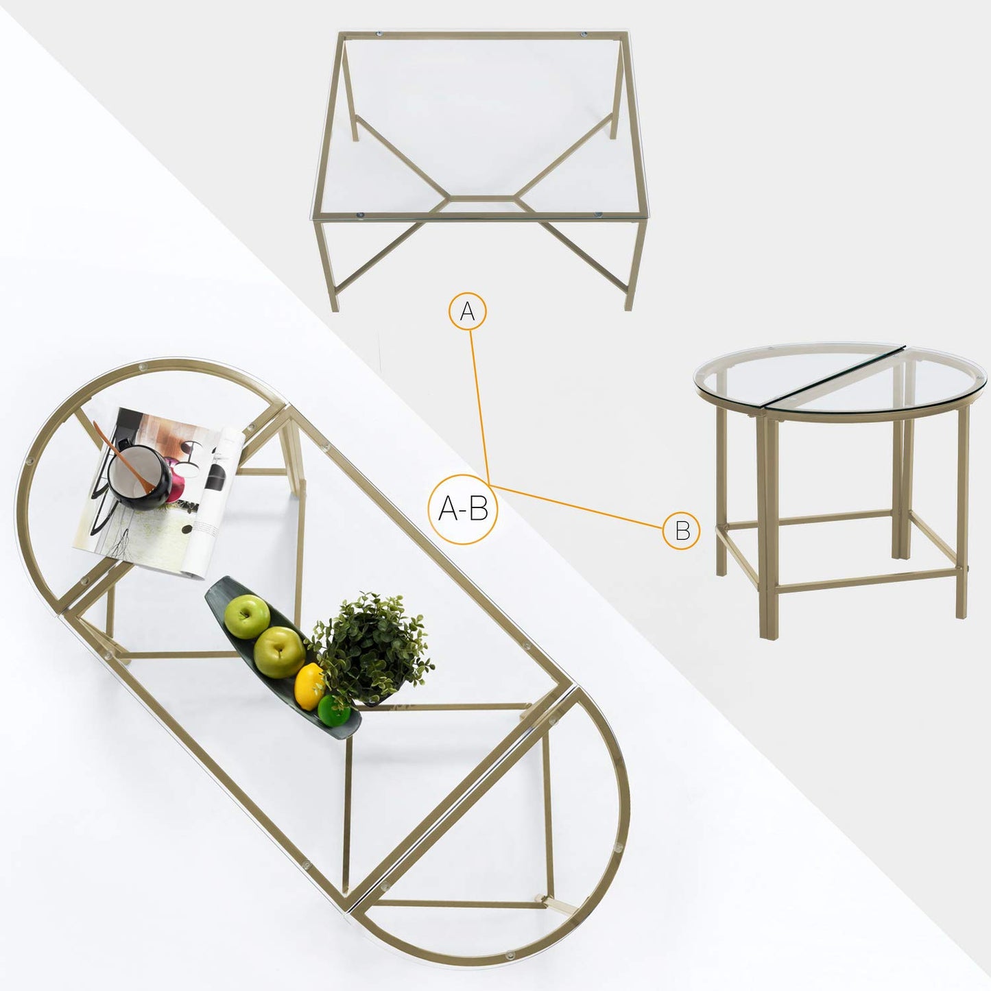 Set De 3 Mesas De Centro Mesitas Auxiliar Apilables Cristal