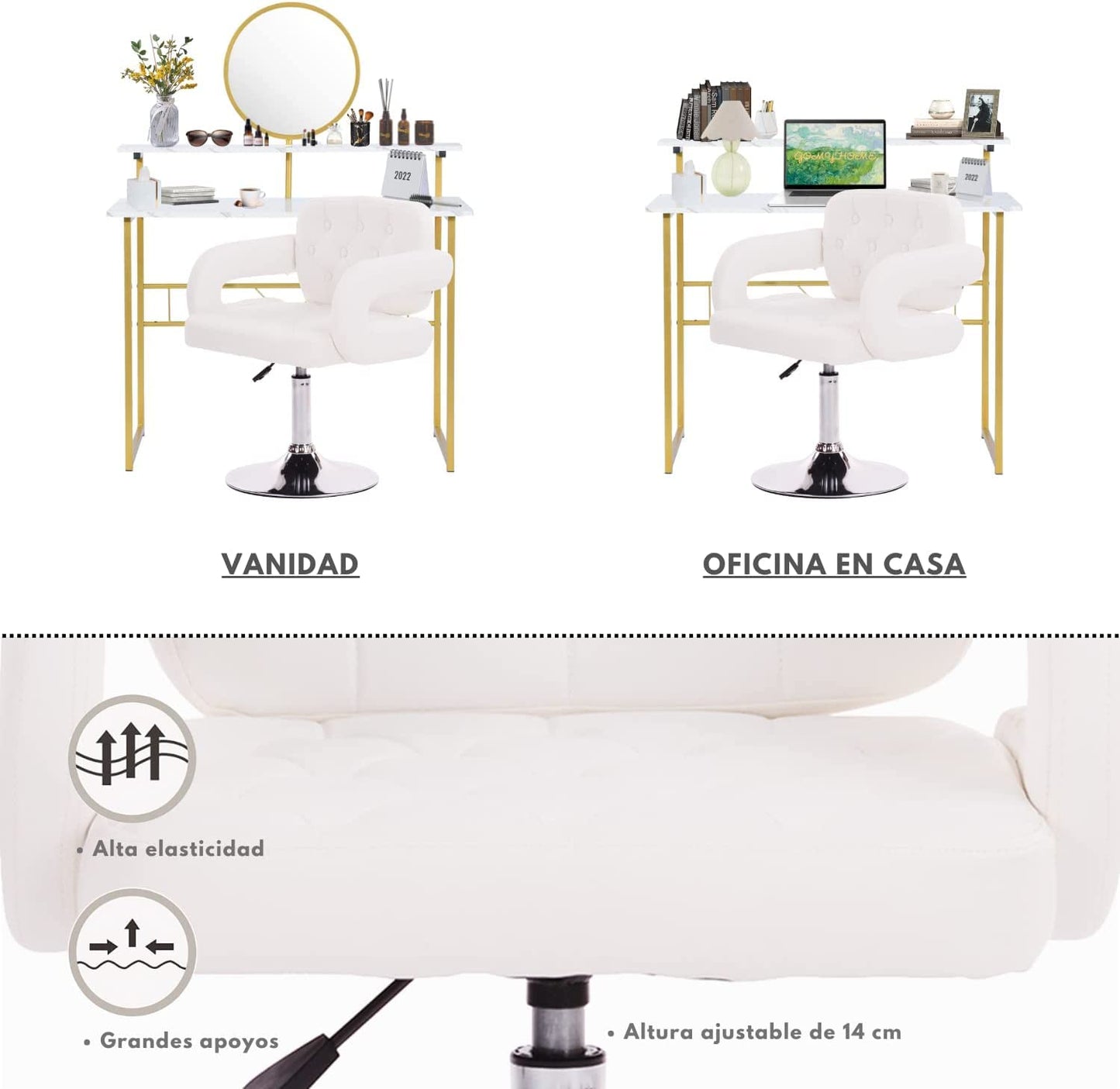 Silla de Tocador Contemporánea de Altura Ajustable 360 Rotation Akigae