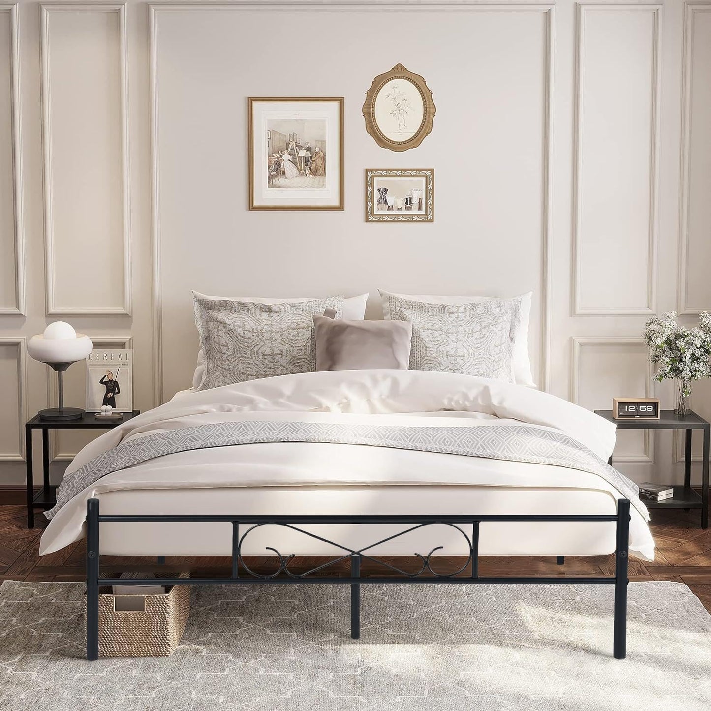 NUEVO Marco de Cama Queen Cama Matrimonial Base con Cabecero y Pie de Cama
