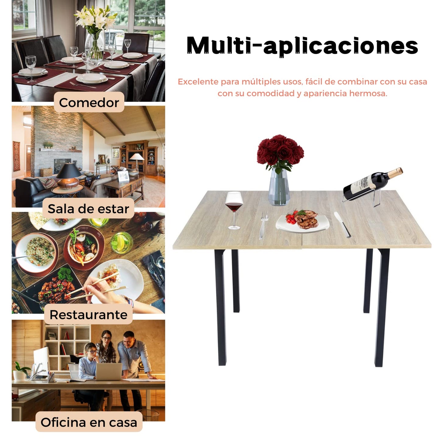 NEUVO Mesa de Comedor Extensible Rectangular: fácil de Abrir y Cerrar con Estructura metálica (Solo Mesa) MARLOWE